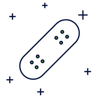 Doldurulmuş ana hatlı kaykay simgesi beyaz arkaplanda izole edildi. Olağanüstü bir spor. Spor malzemeleri. Vektör.