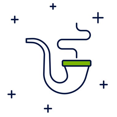 Beyaz arka planda izole edilmiş duman simgesiyle doldurulmuş sigara piposu. Tütün piposu. Vektör.