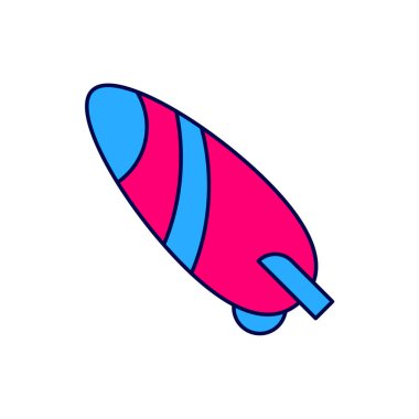 Doldurulmuş ana hatlı sörf tahtası simgesi beyaz arkaplanda izole edildi. Sörf tahtası. Olağanüstü bir spor. Spor malzemeleri. Vektör.