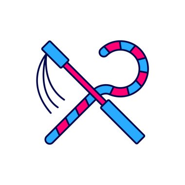 Doldurulmuş ana hatlı Crook ve flail simgesi beyaz arkaplanda izole edildi. Eski Mısır sembolü. Mısırın asaları. Vektör.