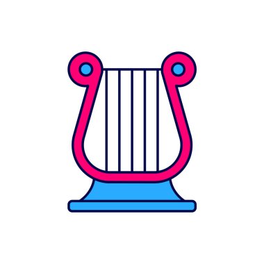 Beyaz arka planda izole edilmiş Antik Yunan lir ikonu. Klasik müzik enstrümanı, orkestra akustik elementi. Vektör.