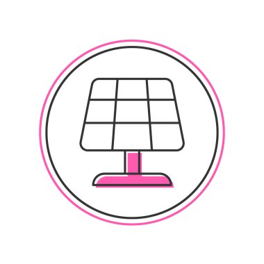 Beyaz arkaplanda izole edilmiş ana hatlı Güneş enerjisi simgesi. Yıldırım sembollü güneş. Vektör.