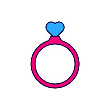 Doldurulmuş alyans simgesi beyaz arkaplanda izole edilmiş. Gelin ve damat mücevher tabelası. Evlilik sembolü. Elmas yüzük. Vektör.