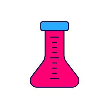 Ana hatlarıyla doldurulmuş test tüpü ve beyaz arka planda izole edilmiş kimyasal test ikonu. Laboratuvar cam levhası. Vektör.