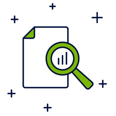 Beyaz arkaplanda izole edilmiş grafik grafik grafik simgesi ile doldurulmuş belge. Metin dosya simgesini rapor et. Muhasebe tabelası. Denetim, analiz, planlama. Vektör.