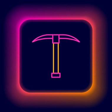 Parlayan neon çizgisi Kazma simgesi siyah arkaplanda izole edildi. Renkli taslak konsepti. Vektör.