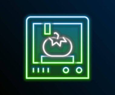 Parlayan neon hattı 3D baskı teknolojisi simgesi siyah arkaplanda izole edildi. Renkli taslak konsepti. Vektör.