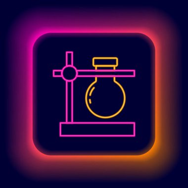 Parlayan neon hattı cam tüp şişesi siyah arkaplanda izole edilmiş bir simge üzerinde. Laboratuvar ekipmanları. Renkli taslak konsepti. Vektör.