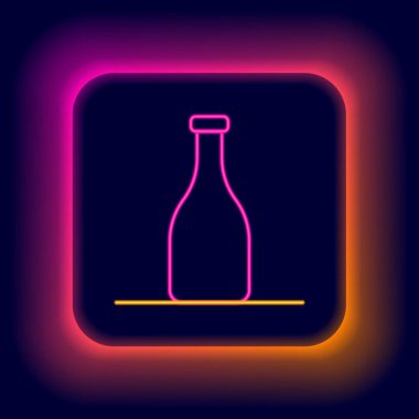Parlayan neon hattı. Siyah arka planda izole edilmiş şarap ikonu. Renkli taslak konsepti. Vektör.