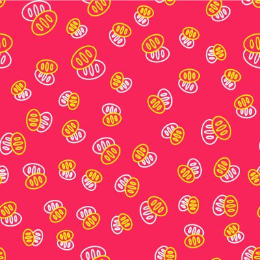 Line Christian bread icon isolated seamless pattern on red background. Religion and Christianity. Vector.