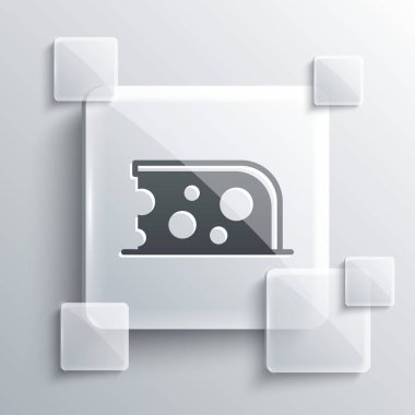 Gri arkaplanda gri peynir simgesi var. Kare cam paneller. Vektör.