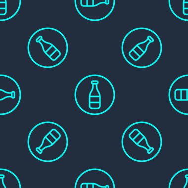 Yeşil çizgi şişe ikonu mavi arkaplanda izole edilmiş pürüzsüz desen. Vektör.