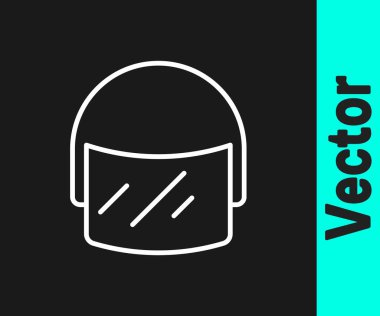 Beyaz çizgi polis miğferi simgesi siyah arkaplanda izole edildi. Askeri miğfer. Vektör.