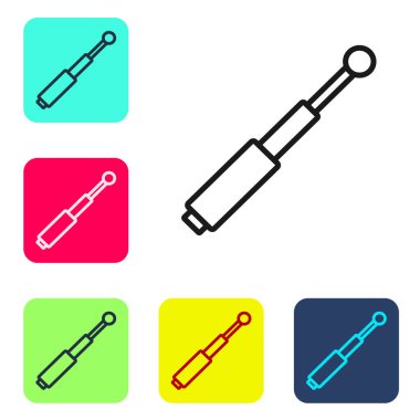 Siyah çizgi Teleskopik baton simgesi beyaz arkaplanda izole edildi. Renkli kare düğmelerle simgeleri ayarla. Vektör.