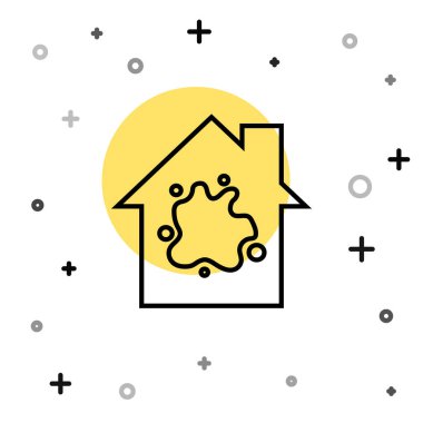 Beyaz arka planda izole edilmiş ev simgesini boyayan siyah çizgi. Rastgele dinamik şekiller. Vektör.