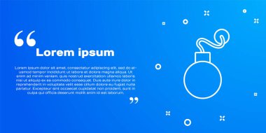 Beyaz çizgi bombası, mavi arka planda izole edilmiş ikonu patlatmaya hazır. Vektör.