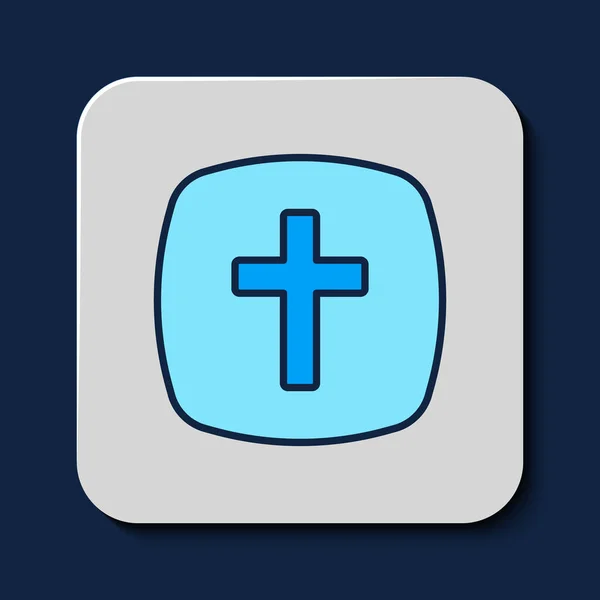 Contour Rempli Icône Croix Chrétienne Isolé Sur Fond Bleu Croix — Image vectorielle