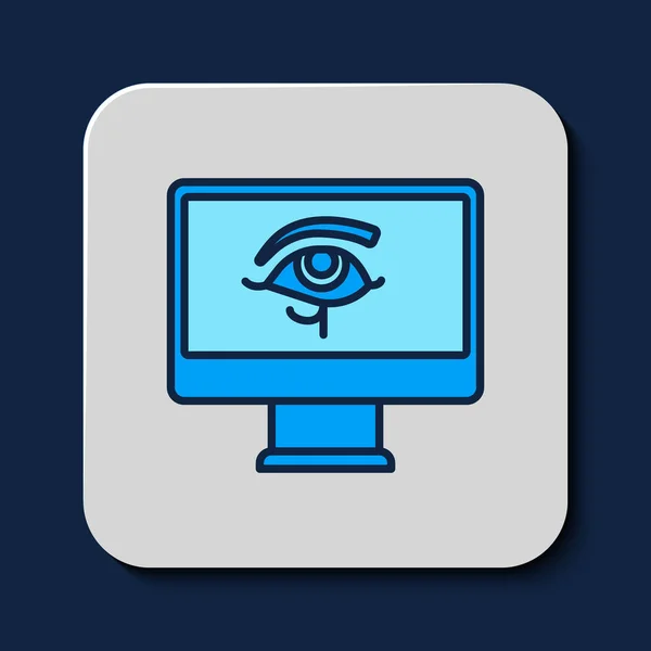 Esboço Preenchido Eye Horus Ícone Monitor Isolado Fundo Azul Antiga — Vetor de Stock