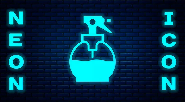 Glowing Neon Hairdresser Pistol Spray Bottle Water Icon Isolated Brick — Stock Vector