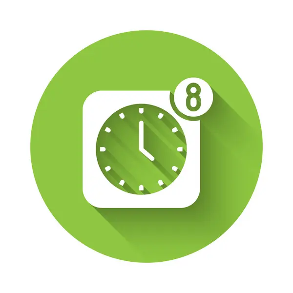 Значок Интерфейса Смартфона Приложения White Alarm Clock Изолирован Длинным Теневым — стоковый вектор