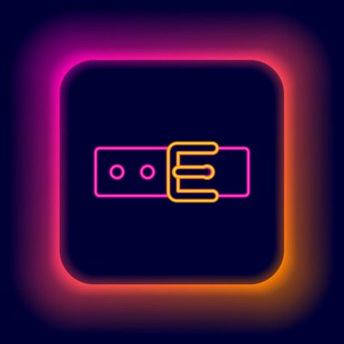 Siyah arkaplanda isim etiketi simgesi olan parlak neon çizgisi. Evcil hayvanlar için basit malzemeler. Kedi köpek bakımı. Evcil hayvan zincirleri. Renkli taslak konsepti. Vektör.