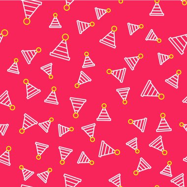 Çizgi Partisi şapka simgesi kırmızı arkaplanda kusursuz desen izole etti. Doğum günü şapkası. Vektör.