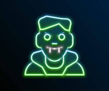 Parlayan neon hattı vampir ikonu siyah arka planda izole edildi. Mutlu Cadılar Bayramı Partisi. Renkli taslak konsepti. Vektör.