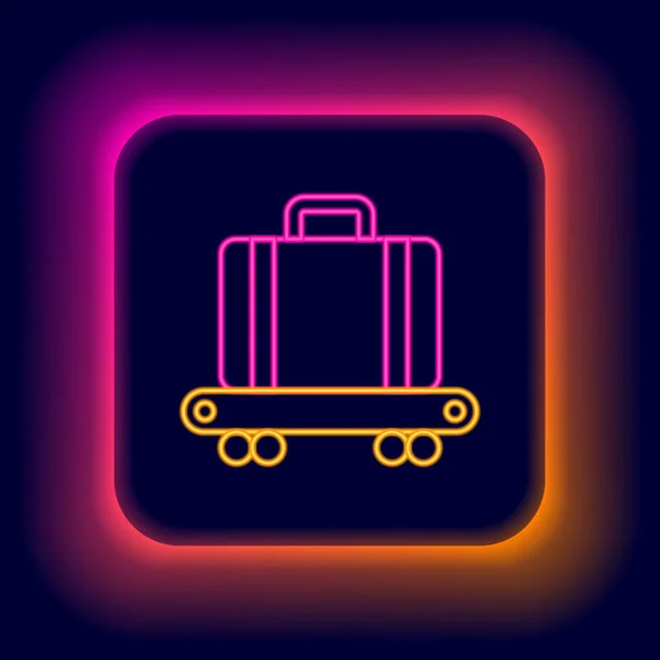 乗客の荷物 スーツケース バッグ 手荷物アイコンが黒の背景に隔離されたネオンライン空港コンベアベルトを光る カラフルなアウトラインコンセプト ベクトル — ストックベクタ