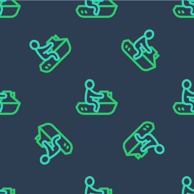 Jet kayak simgesi mavi arkaplanda izole edilmiş. Su motoru. Olağanüstü bir spor. Vektör.