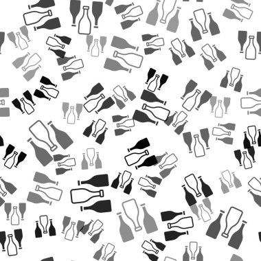 Siyah şarap ikonu şişeleri beyaz arka planda izole edilmiş kusursuz desen. Vektör.