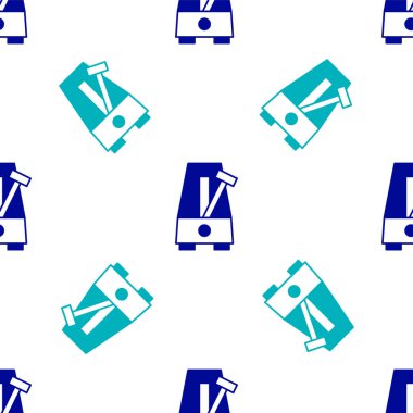 Hareket simgesinde sarkacı olan Mavi Klasik Metronom beyaz arkaplanda izole edilmiş pürüzsüz desen. Müzik ve ritim mekanizması. Vektör.