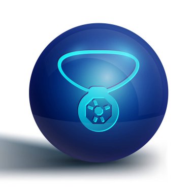 Blue Necklace with gem icon isolated on white background. Blue circle button. Vector.