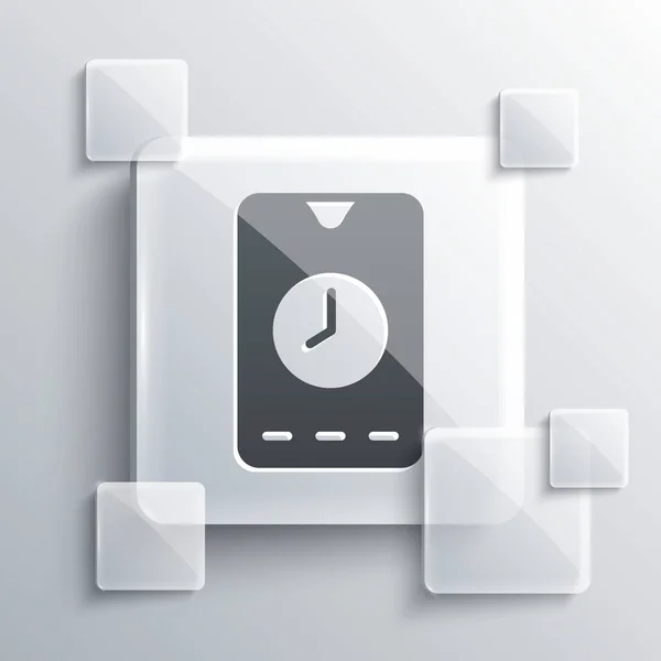 Grey Alarm Clock App Smartphone Interface Icon Isolated Grey Background — Stock Vector