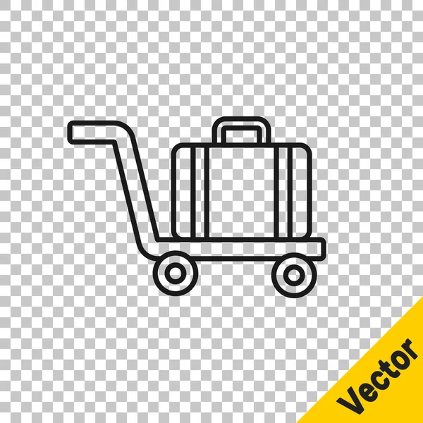 Black Line Trolley Suitcase Icon Isolated Transparent Background Traveling Baggage — Stock Vector