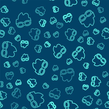 Yüzme ikonu için yeşil çizgi gözlüğü mavi arka planda izole edilmiş pürüzsüz desen. Yüzme gözlükleri. Su altı ekipmanları. Vektör.