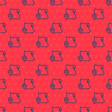 Mısır ikonunun mavi çizgi haritası kırmızı arkaplanda izole edilmiş pürüzsüz desen. Vektör.