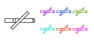 Siyah çizgi Beyaz arkaplanda sigara içilmeyen simge. Sigara içmek yasaktır işareti. Simgeleri renklendirin. Vektör.