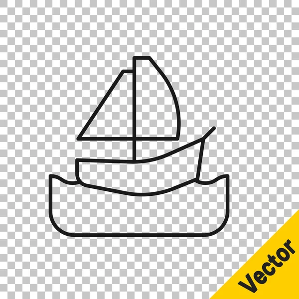 ブラックライン透明背景に隔離されたヨット帆船やセーリング船のアイコン 帆ボート海洋クルーズ旅行 ベクトル — ストックベクタ