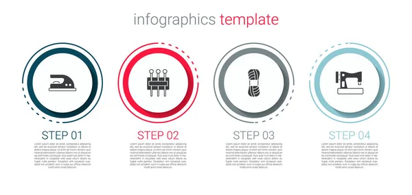 Zestaw Elektryczne Żelazo Igła Szycia Przędza Maszyna Szycia Szablon Infograficzny — Wektor stockowy