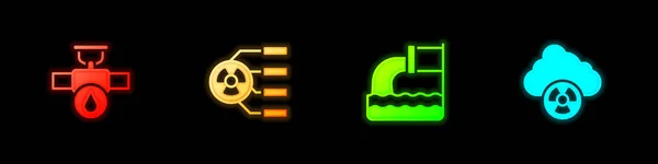 Állítsa Ipari Cső Szelep Radioactive Szennyvíz Savas Eső Radioaktív Felhő — Stock Vector