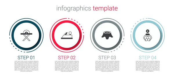Set Elektrisk Cirkelsåg Träplanverktyg Trästubbe Och Gripkran Tag Stocken Företagsinfo — Stock vektor