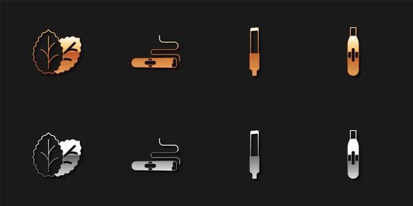 Набор Табачный Лист Сигарету Значок Электронной Сигареты Вектор — стоковый вектор