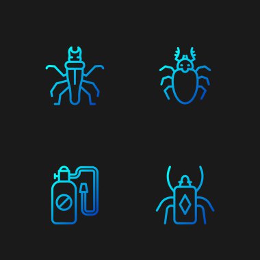 Hat böceği, basınç püskürtücü, termit ve geyik. Renk simgeleri. Vektör.