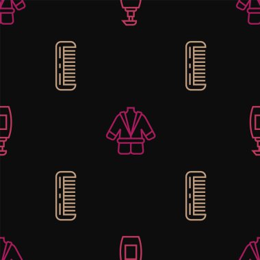 Sıvı sabun, saç fırçası ve bornoz hatları kusursuz. Vektör.