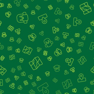 Sırt çantalarını al, kamp kur, haritada yürüyüş yap ve kusursuz bir şekilde kamp yap. Vektör.