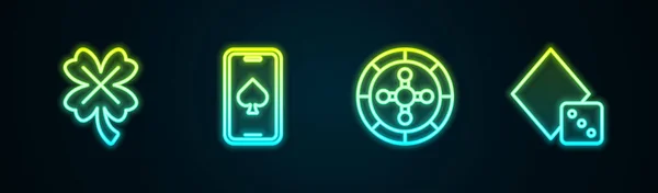 Set Line Casino Slot Machine Avec Trèfle Jeu Table Poker — Image vectorielle