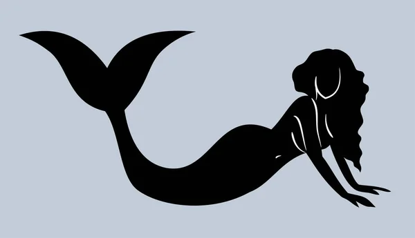 Vector Mermaid Silhouette Isolate Outline Icon — Stock Vector