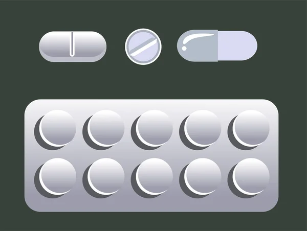 Set Van Beelden Van Pillen Blister Isoleren — Stockvector