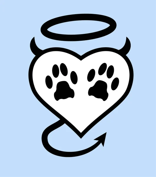 Pata Mascota Estampada Fondo Del Corazón Con Alas Impresión Pegatina — Vector de stock