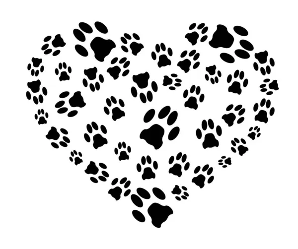 Outline Heart Consisting Paw Prints Pet Puppy Sticker Icon — Stock Vector